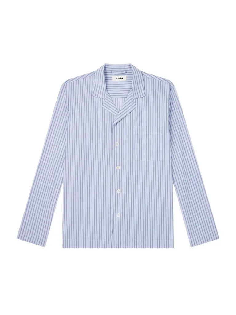 Tekla Camp-Collar Striped Organic Cotton Pyjama Shirt - Men | Image 1 Tekla Camp-Collar Striped Organic Cotton Pyjama Shirt - Men | Image 1