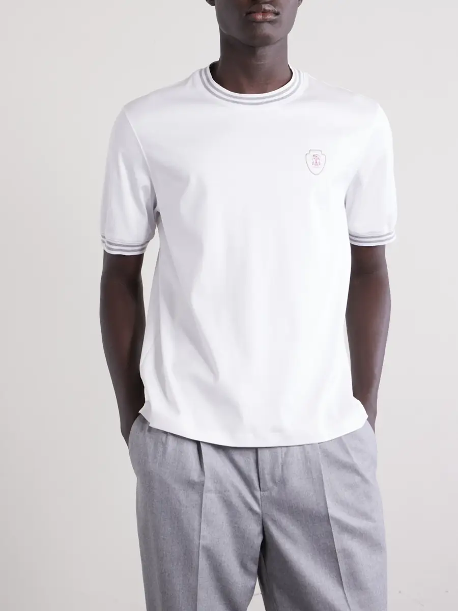 Brunello Cucinelli Logo-Appliquéd Cotton-Jersey Tennis Shirt - Men | Thumbnail 3 Brunello Cucinelli Logo-Appliquéd Cotton-Jersey Tennis Shirt - Men | Thumbnail 3