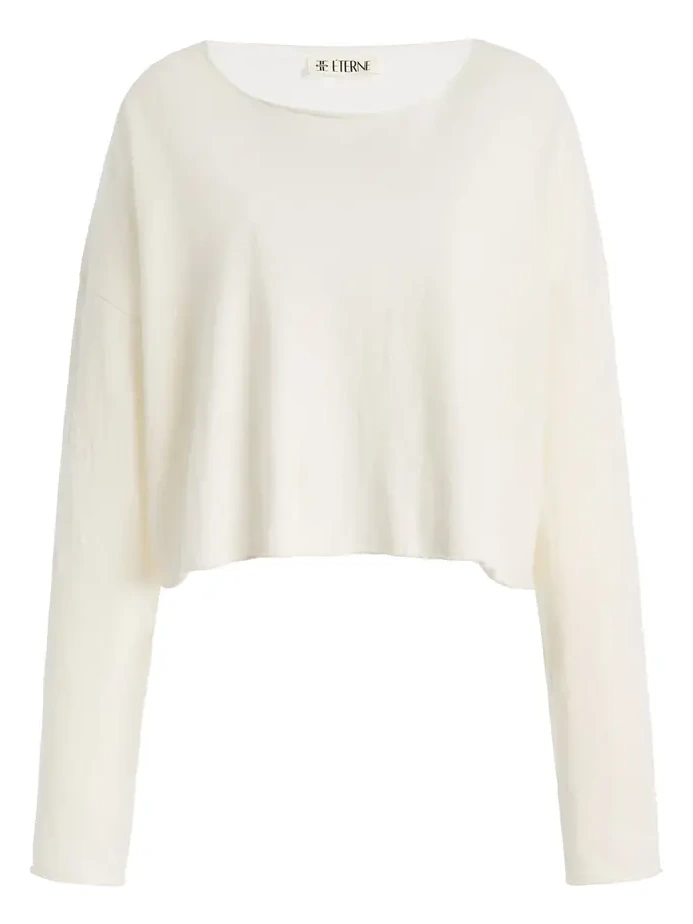 ÉTERNE Cropped Cotton-Linen Boat-Neck Top