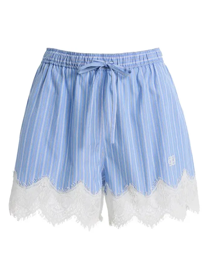 Emmie Lace-Trimmed Striped Cotton Shorts Emmie Lace-Trimmed Striped Cotton Shorts