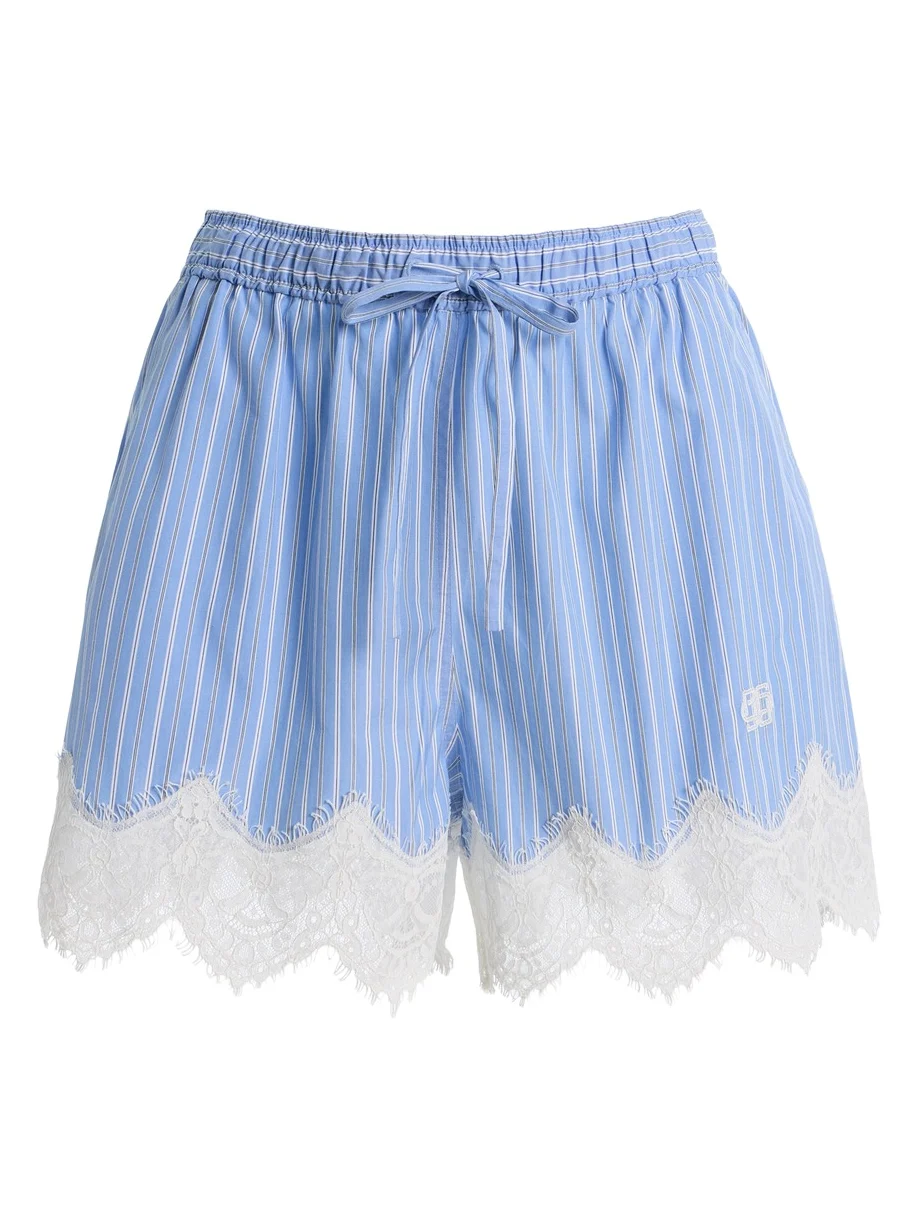 Emmie Lace-Trimmed Striped Cotton Shorts Emmie Lace-Trimmed Striped Cotton Shorts