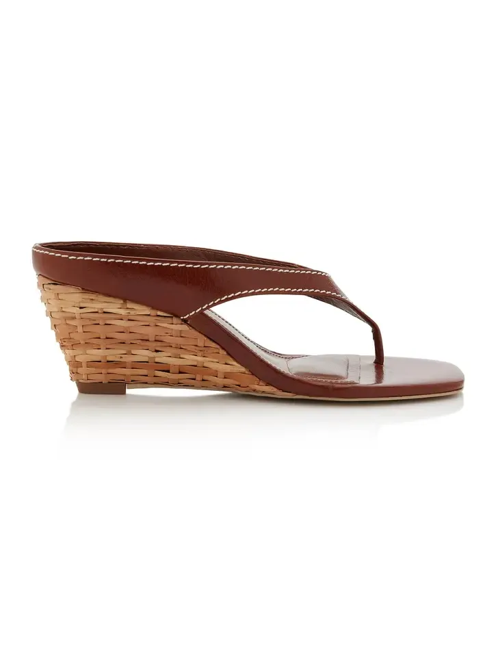 Hazel Leather Thong Wedge Sandals