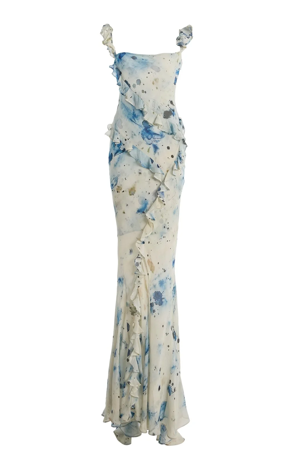 Romantic Ruffled Silk Maxi Dress