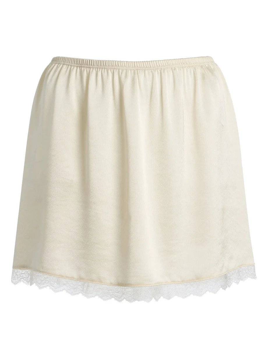 Barb Lace-Trimmed Satin Mini Skirt
