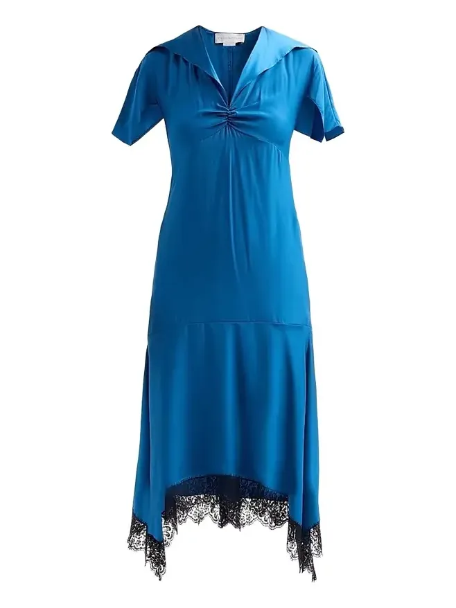 Women's Lace Handkerchief-Hem Silk Midi-Dress