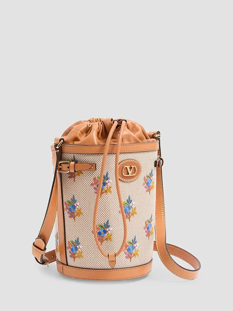 Valentino Women's Antibes Canvas Embroidered Medium Bucket Bag | Thumbnail 2 Valentino Women's Antibes Canvas Embroidered Medium Bucket Bag | Thumbnail 2