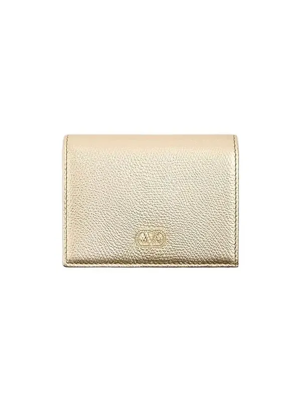 Valentino Women's VLogo Signature Wallet in Laminated Grainy Calfskin with Jewel Logo - Gold Crystal