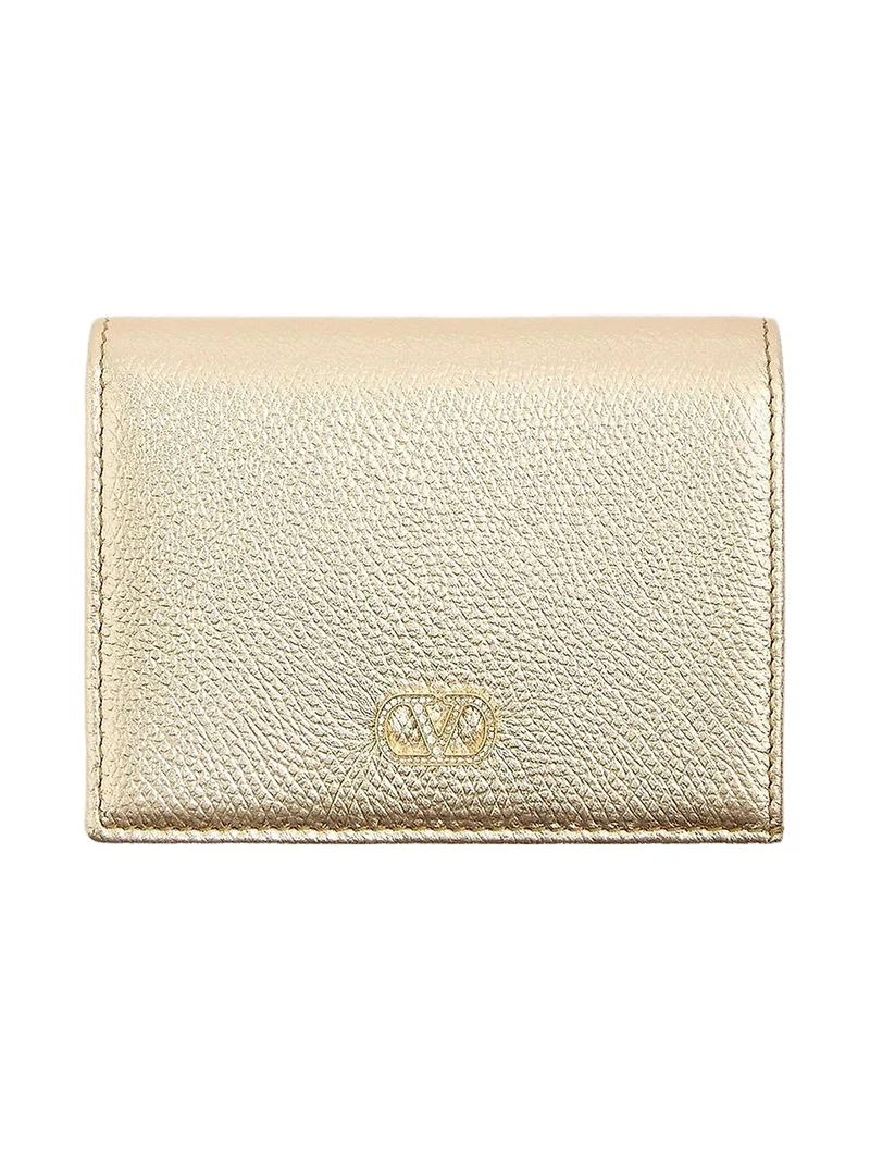 Women's VLogo Signature Wallet in Laminated Grainy Calfskin with Jewel Logo - Gold Crystal Women's VLogo Signature Wallet in Laminated Grainy Calfskin with Jewel Logo - Gold Crystal