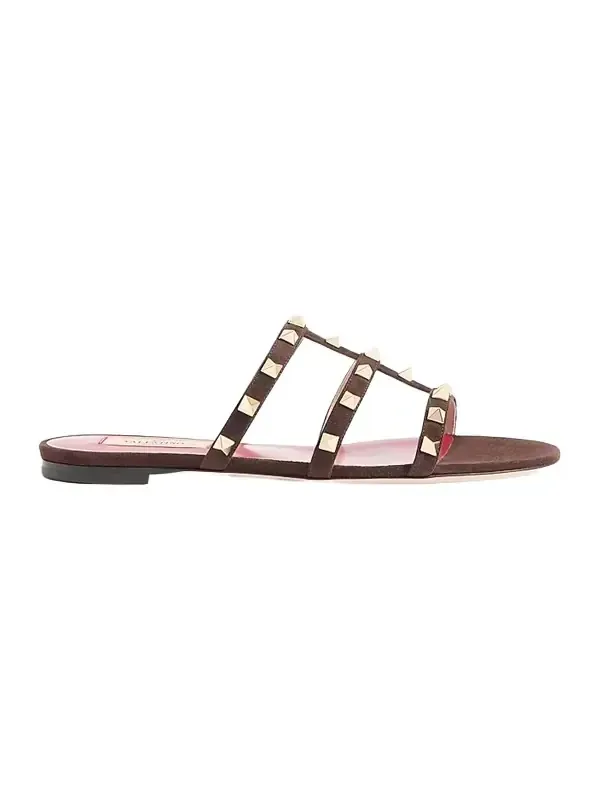 Valentino Women's Rockstud 5MM Slide Sandals in Suede - Ebony