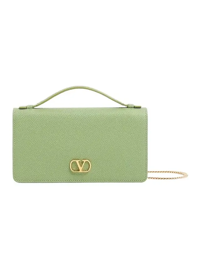 Women's VLogo Signature Grainy Calfskin Wallet with Chain - Mint