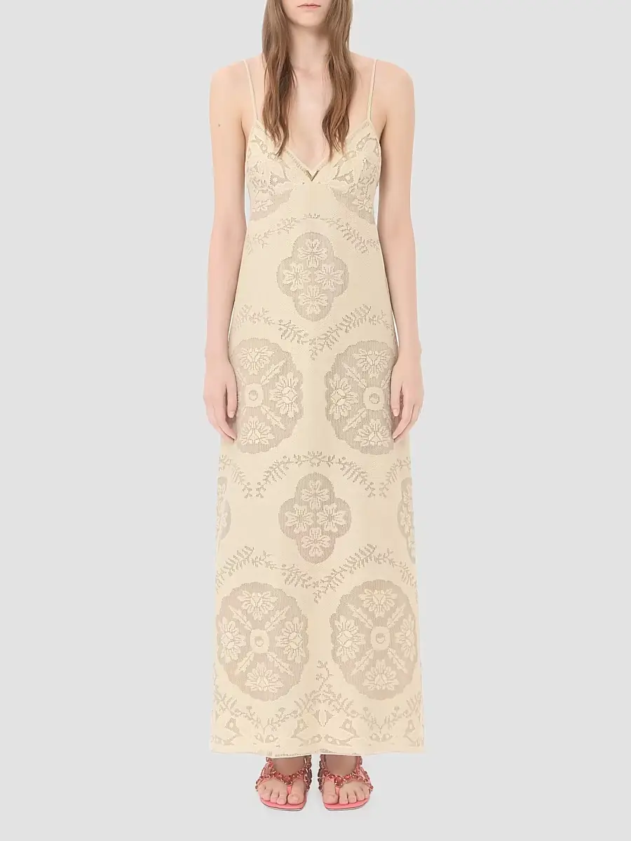 Valentino Women's Midi Dress in Floral Stamp Blanket | Thumbnail 3 Valentino Women's Midi Dress in Floral Stamp Blanket | Thumbnail 3