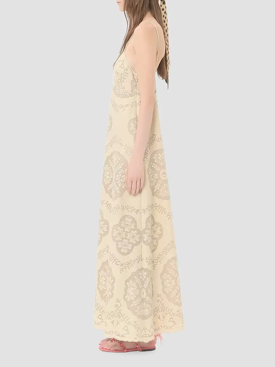 Valentino Women's Midi Dress in Floral Stamp Blanket | Thumbnail 4 Valentino Women's Midi Dress in Floral Stamp Blanket | Thumbnail 4