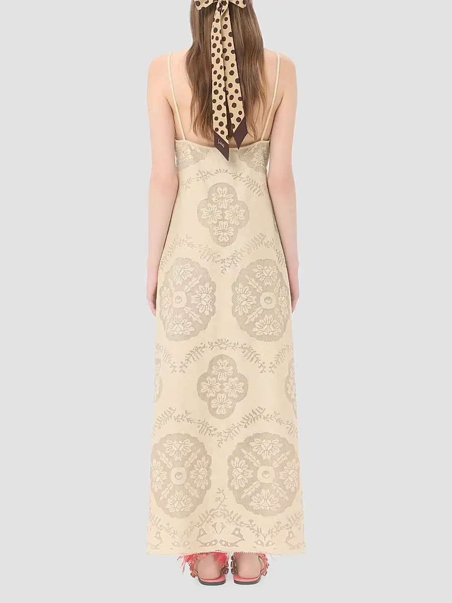 Valentino Women's Midi Dress in Floral Stamp Blanket | Thumbnail 5 Valentino Women's Midi Dress in Floral Stamp Blanket | Thumbnail 5