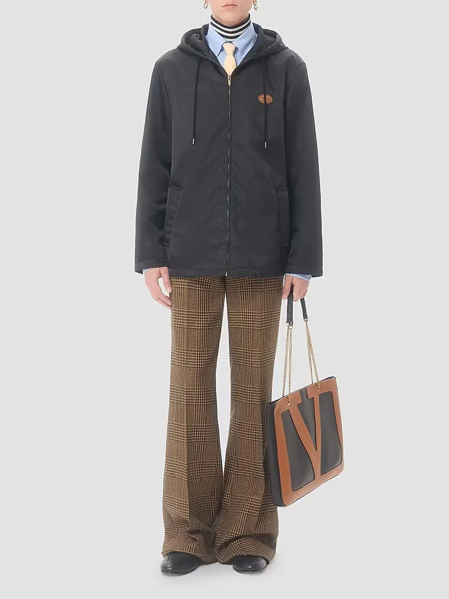 Valentino Men's Nylon Hooded Windbreaker Jacket with VLogo Patch | Thumbnail 2 Valentino Men's Nylon Hooded Windbreaker Jacket with VLogo Patch | Thumbnail 2