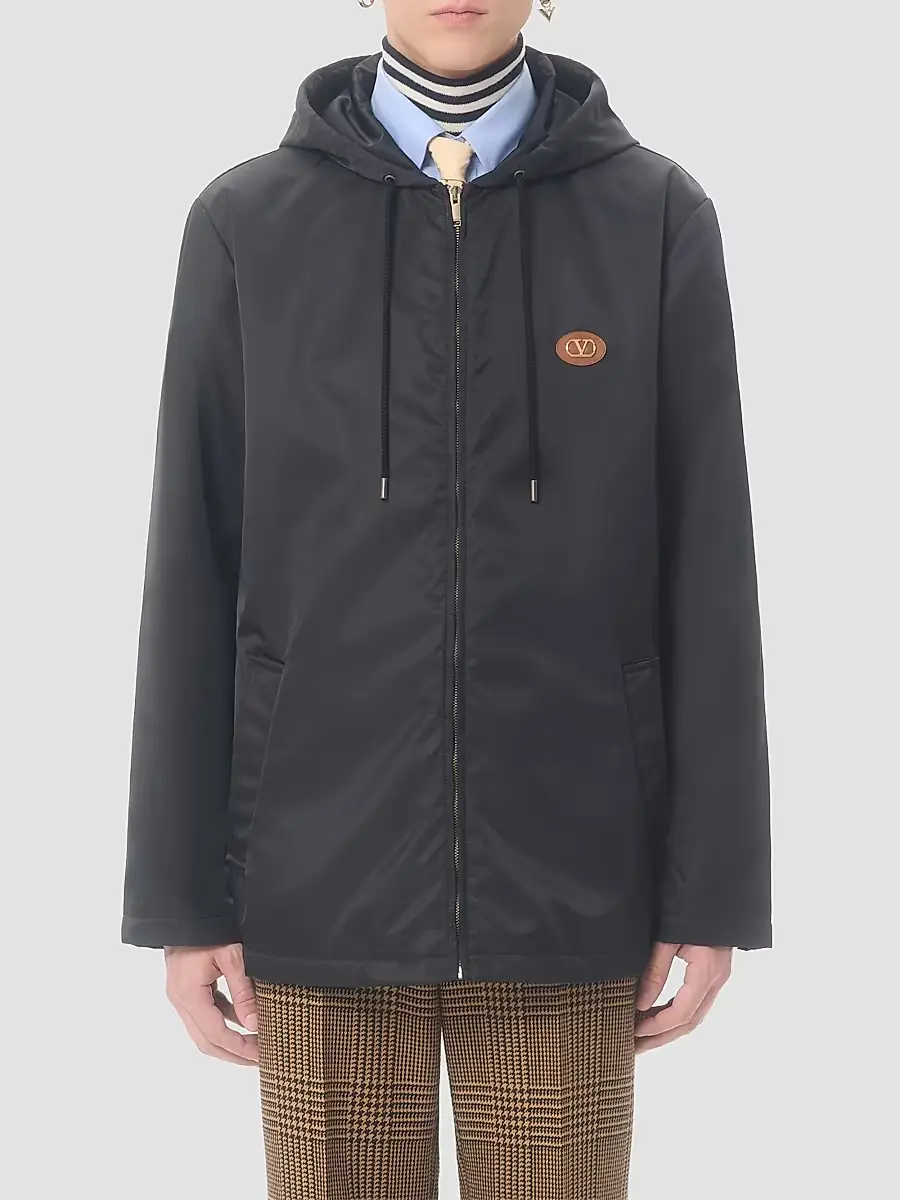 Valentino Men's Nylon Hooded Windbreaker Jacket with VLogo Patch | Thumbnail 3 Valentino Men's Nylon Hooded Windbreaker Jacket with VLogo Patch | Thumbnail 3