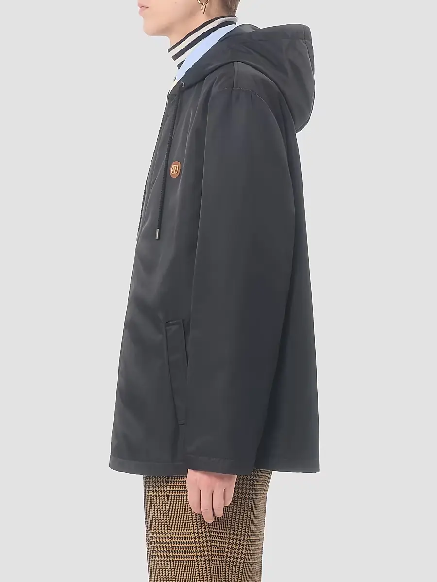 Valentino Men's Nylon Hooded Windbreaker Jacket with VLogo Patch | Thumbnail 4 Valentino Men's Nylon Hooded Windbreaker Jacket with VLogo Patch | Thumbnail 4