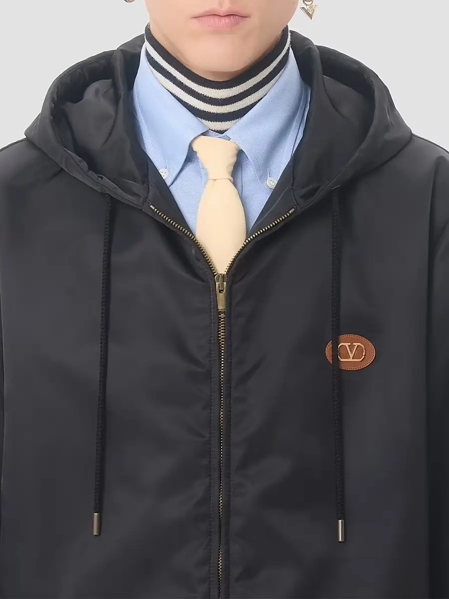 Valentino Men's Nylon Hooded Windbreaker Jacket with VLogo Patch | Thumbnail 6 Valentino Men's Nylon Hooded Windbreaker Jacket with VLogo Patch | Thumbnail 6
