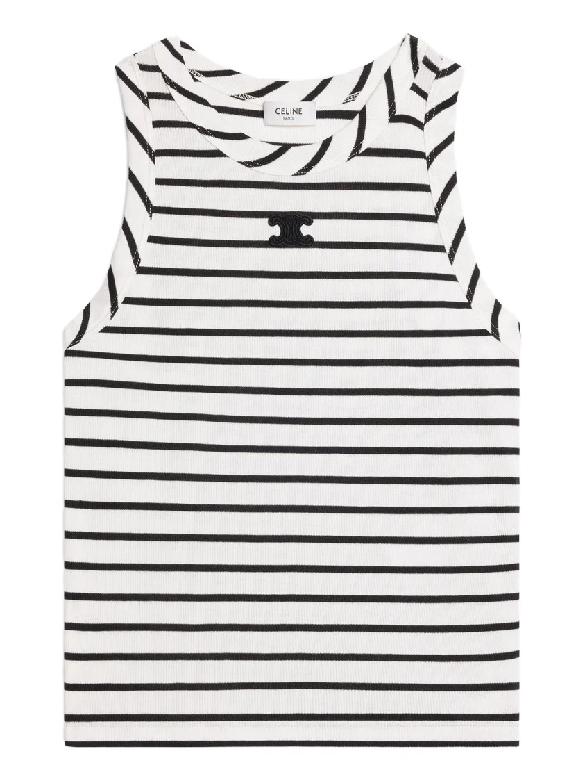 Celine Triomphe Tank Top in striped silk jersey