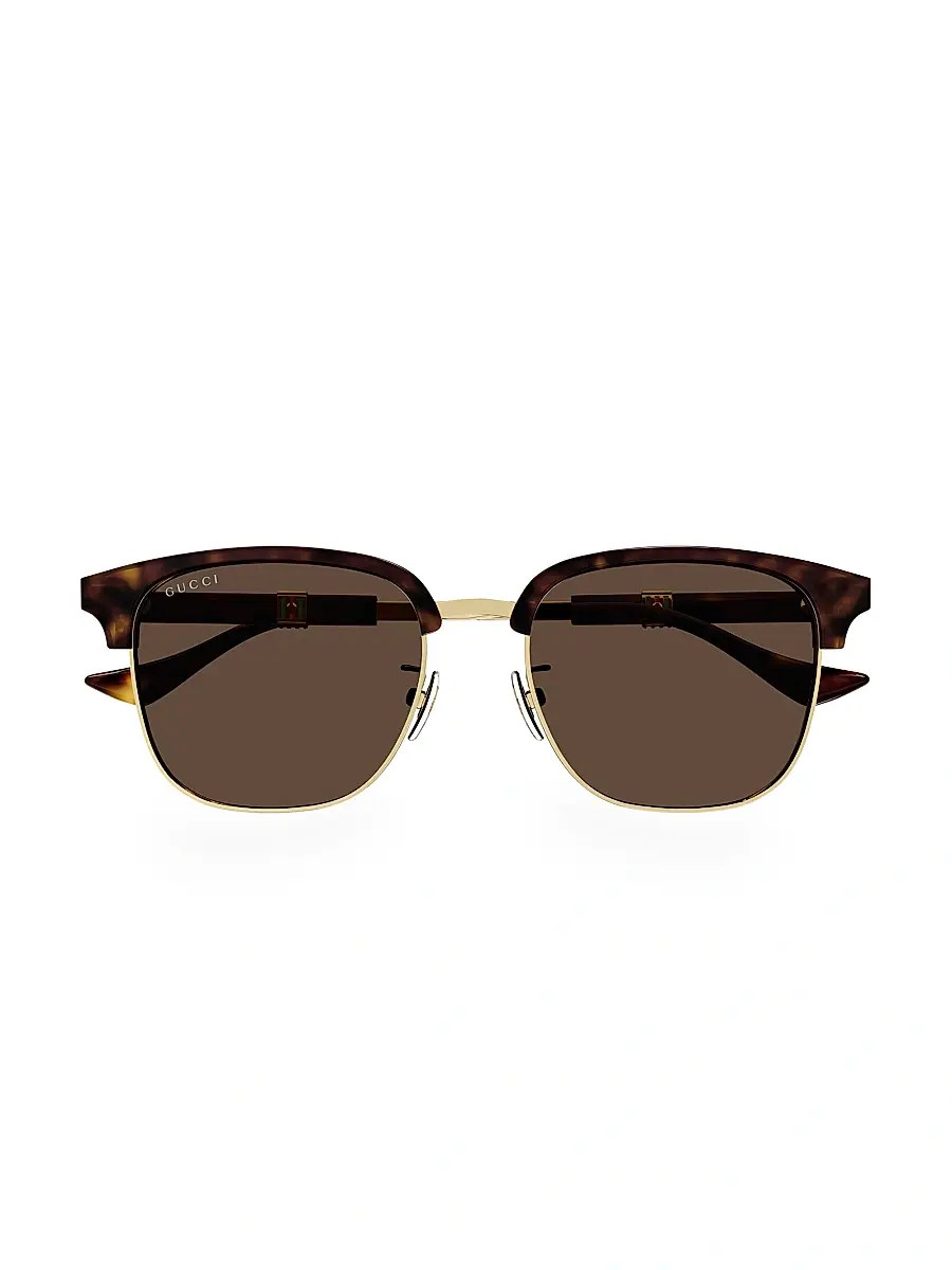 Gucci Men's Running Web Panthos 55MM Sunglasses - Havana Gold Brown | Image 1 Gucci Men's Running Web Panthos 55MM Sunglasses - Havana Gold Brown | Image 1
