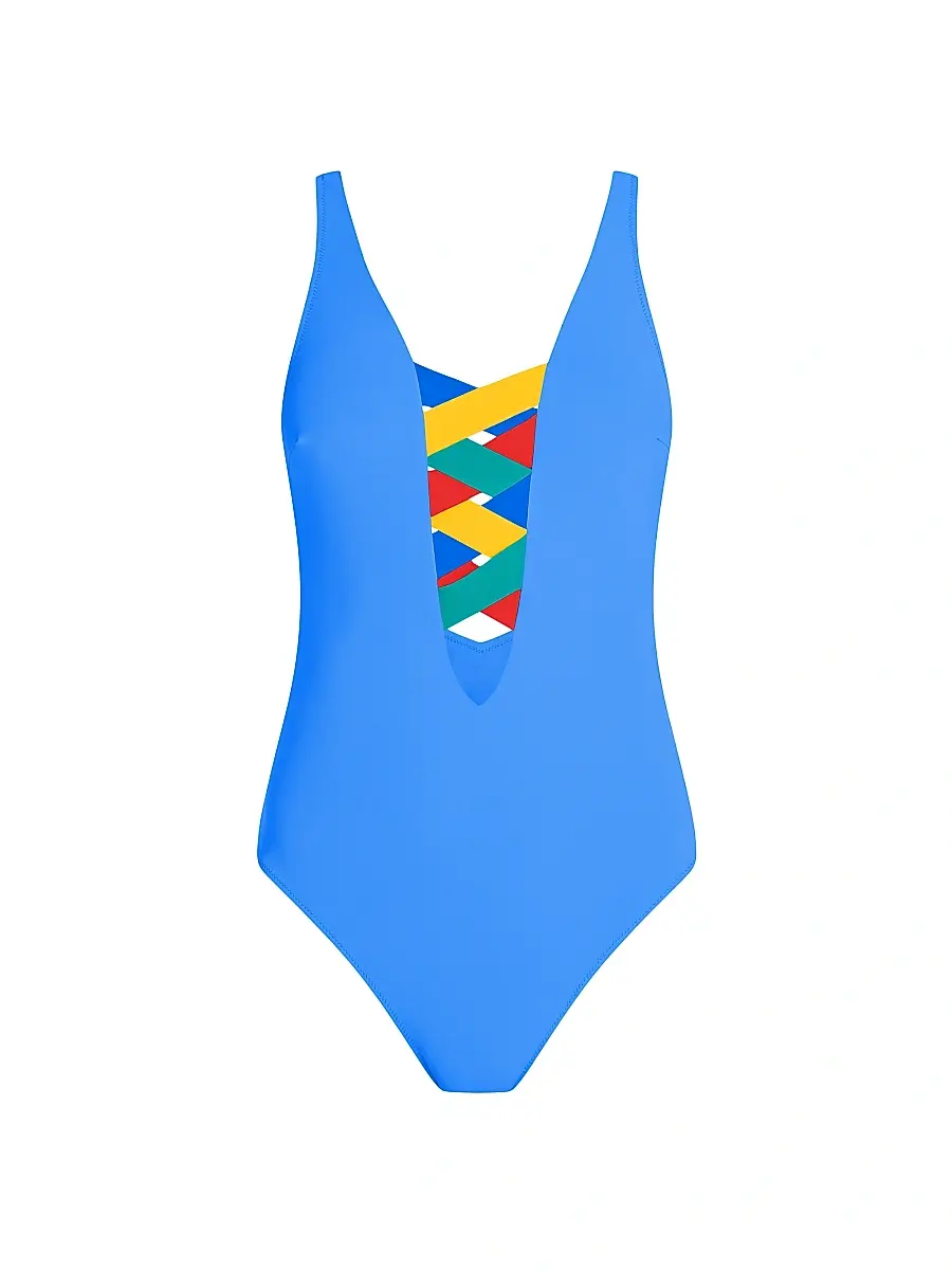 Valimare Women's St. Martin Lattice One-Piece - Blue | Image 1 Valimare Women's St. Martin Lattice One-Piece - Blue | Image 1