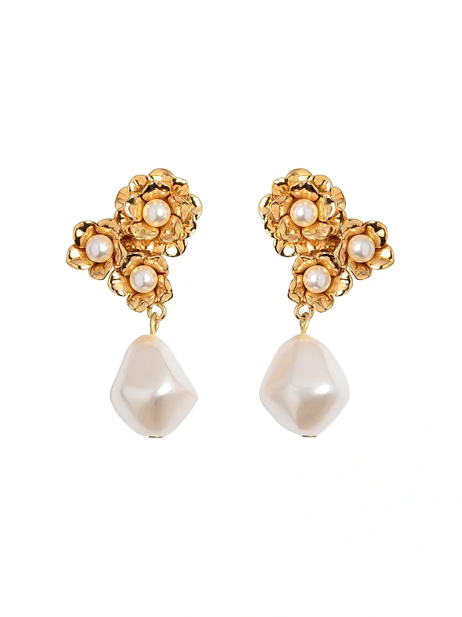 Women's Romina 18K-Gold-Plated & Imitation Pearl Drop Earrings - Gold Women's Romina 18K-Gold-Plated & Imitation Pearl Drop Earrings - Gold