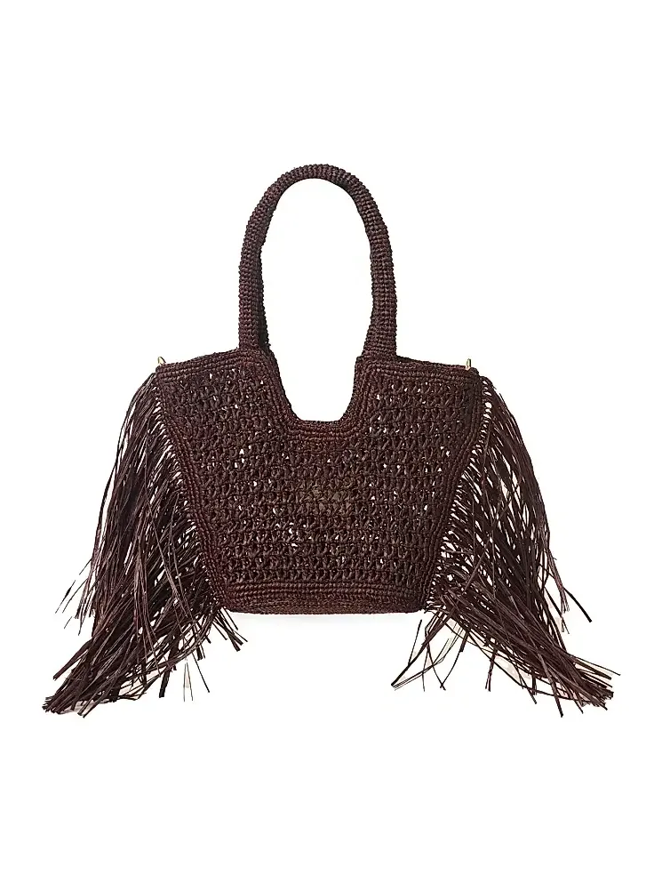 Women's Hunter Mini Fringed Raffia Tote Bag Women's Hunter Mini Fringed Raffia Tote Bag