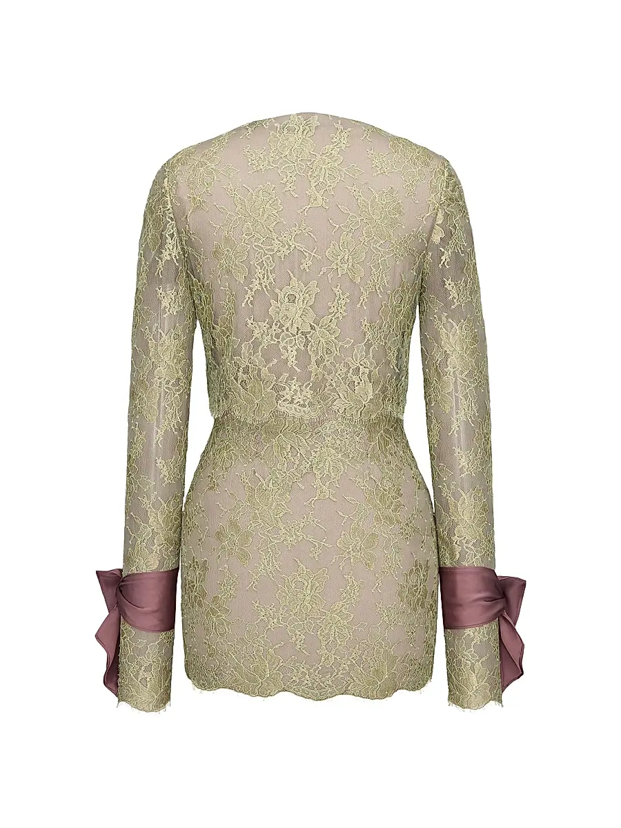 Saint Laurent Women's Lavallia Re-Cuff Mini Dress in Lace | Thumbnail 2 Saint Laurent Women's Lavallia Re-Cuff Mini Dress in Lace | Thumbnail 2