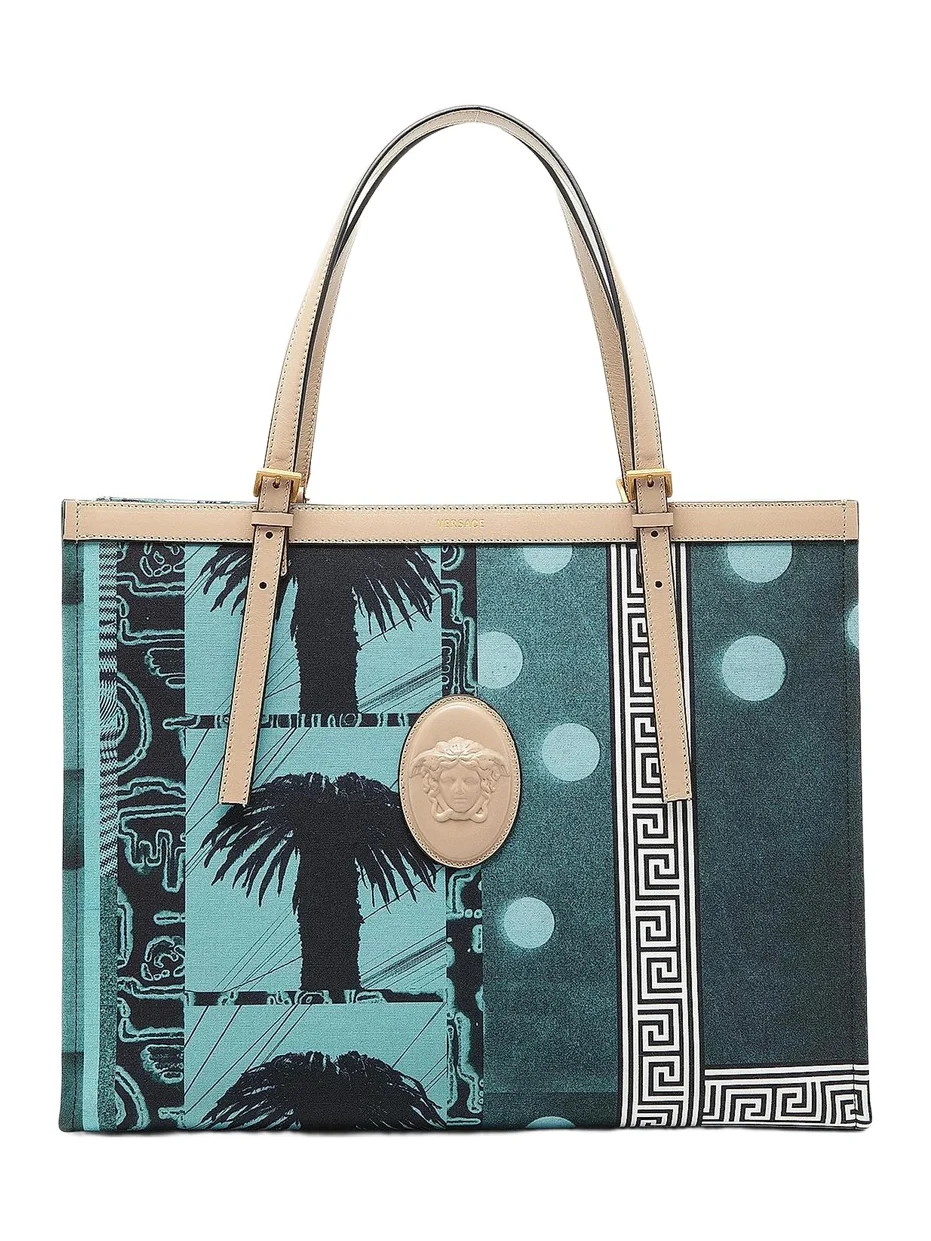 Versace Women's Large Palm-Print Medusa Logo Tote Bag