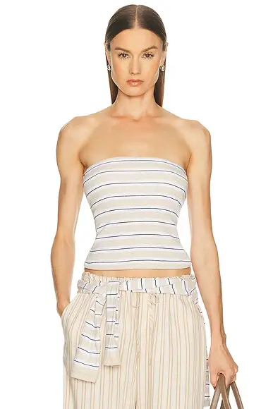 Enza Costa Cotton Stripe Classic Bandeau Top | Image 1 Enza Costa Cotton Stripe Classic Bandeau Top | Image 1