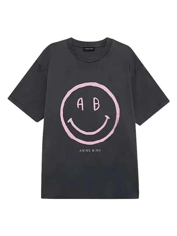 Anine Bing Women's Cade Cotton Smiley Print T-Shirt