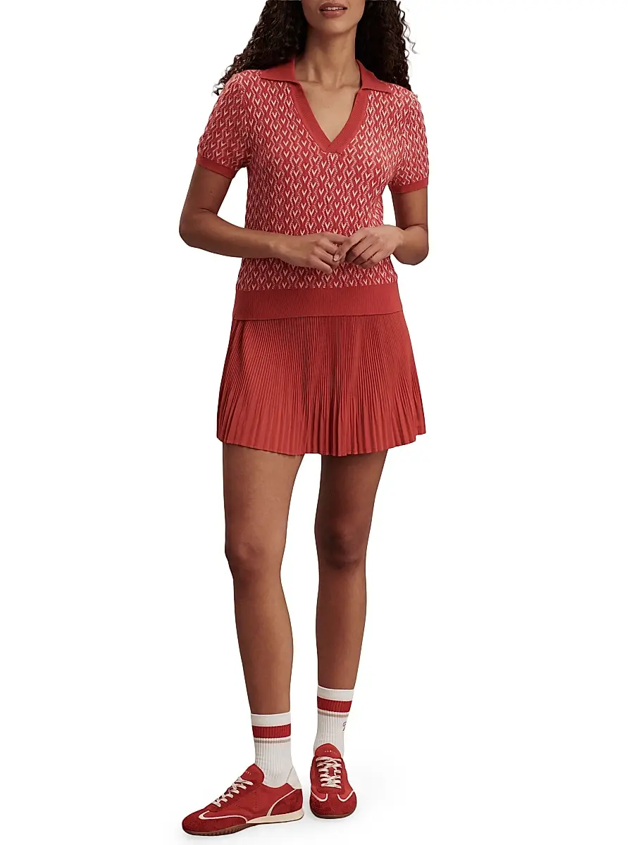 Varley Women's Ezrella Geometric Cotton-Blend Polo Shirt | Thumbnail 2