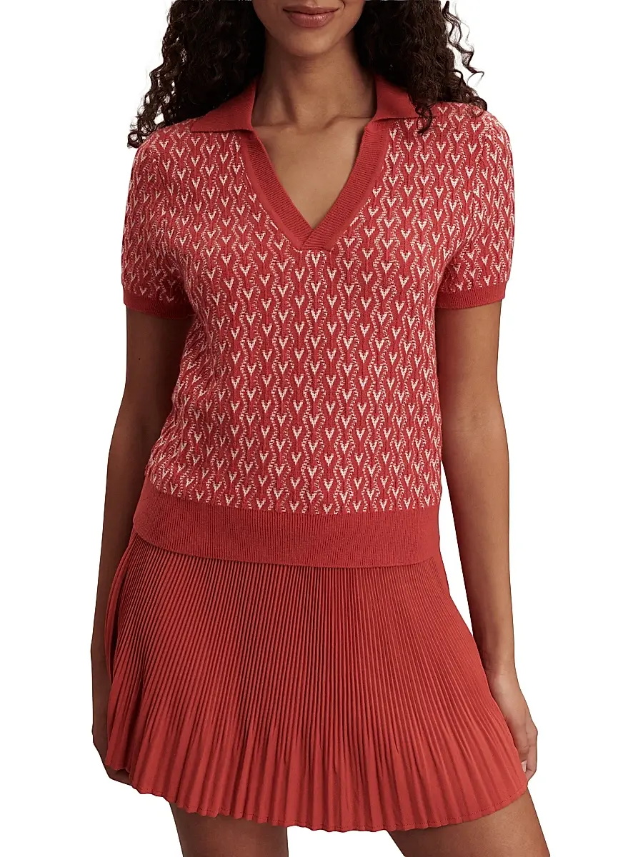 Varley Women's Ezrella Geometric Cotton-Blend Polo Shirt | Thumbnail 3