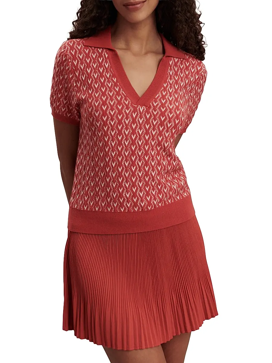 Varley Women's Ezrella Geometric Cotton-Blend Polo Shirt | Thumbnail 4