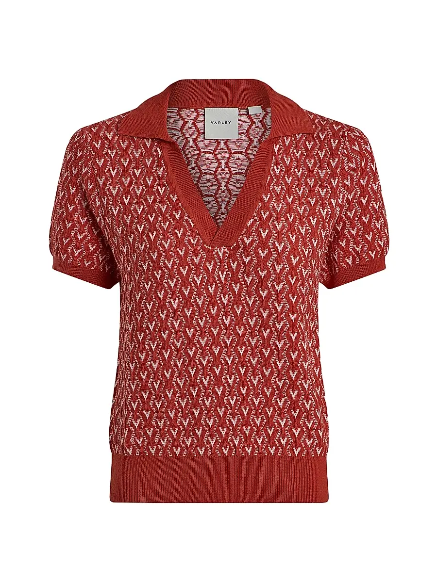Varley Women's Ezrella Geometric Cotton-Blend Polo Shirt - Baked Apple - Size XL | Image 1 Varley Women's Ezrella Geometric Cotton-Blend Polo Shirt - Baked Apple - Size XL | Image 1