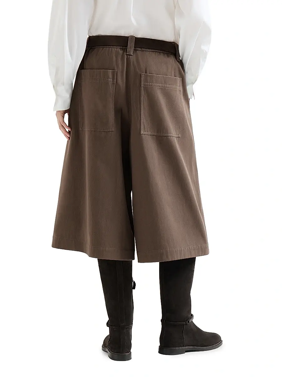 Brunello Cucinelli Women's Couture Cotton Gabardine Long Bermuda Shorts with Monili - Pine Cone Brown | Thumbnail 3
