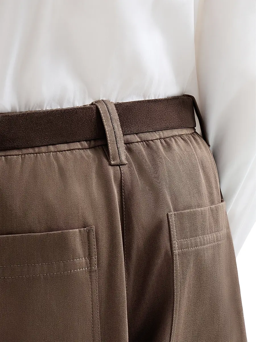 Brunello Cucinelli Women's Couture Cotton Gabardine Long Bermuda Shorts with Monili - Pine Cone Brown | Thumbnail 5