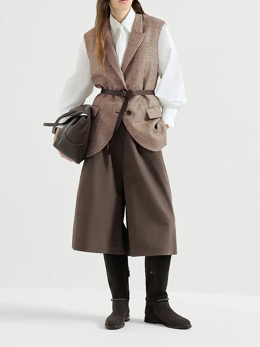 Brunello Cucinelli Women's Couture Cotton Gabardine Long Bermuda Shorts with Monili - Pine Cone Brown | Thumbnail 6