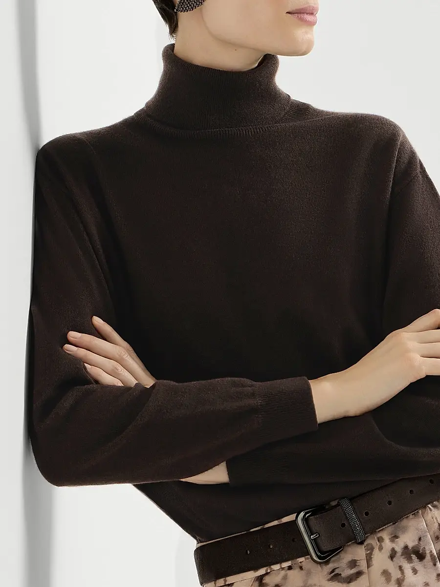 Brunello Cucinelli Women's Cashmere Turtleneck Sweater with Monili - Coffee | Thumbnail 5 Brunello Cucinelli Women's Cashmere Turtleneck Sweater with Monili - Coffee | Thumbnail 5
