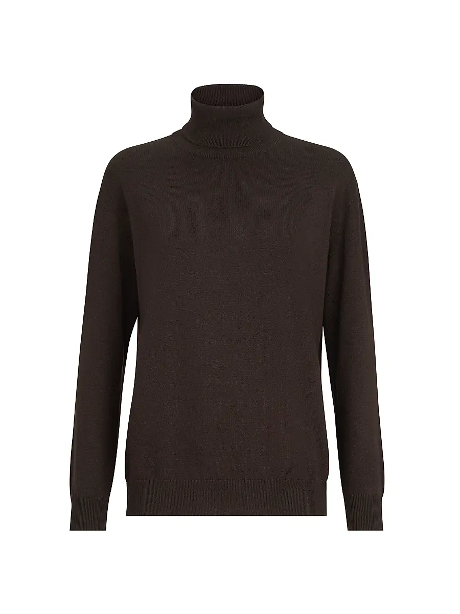 Brunello Cucinelli Women's Cashmere Turtleneck Sweater with Monili - Coffee
