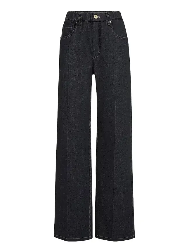 Brunello Cucinelli Women's No Fade Denim Contemporary Jeans with Monili - Dark Denim