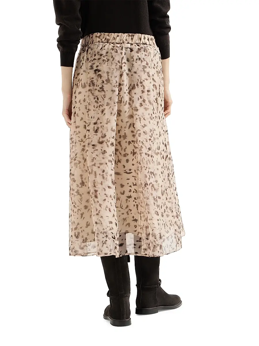 Brunello Cucinelli Women's Lynx Print Silk Organza Pleated Skirt | Thumbnail 4 Brunello Cucinelli Women's Lynx Print Silk Organza Pleated Skirt | Thumbnail 4