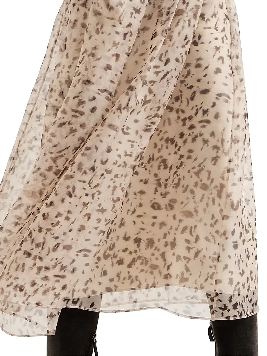 Brunello Cucinelli Women's Lynx Print Silk Organza Pleated Skirt | Thumbnail 5 Brunello Cucinelli Women's Lynx Print Silk Organza Pleated Skirt | Thumbnail 5