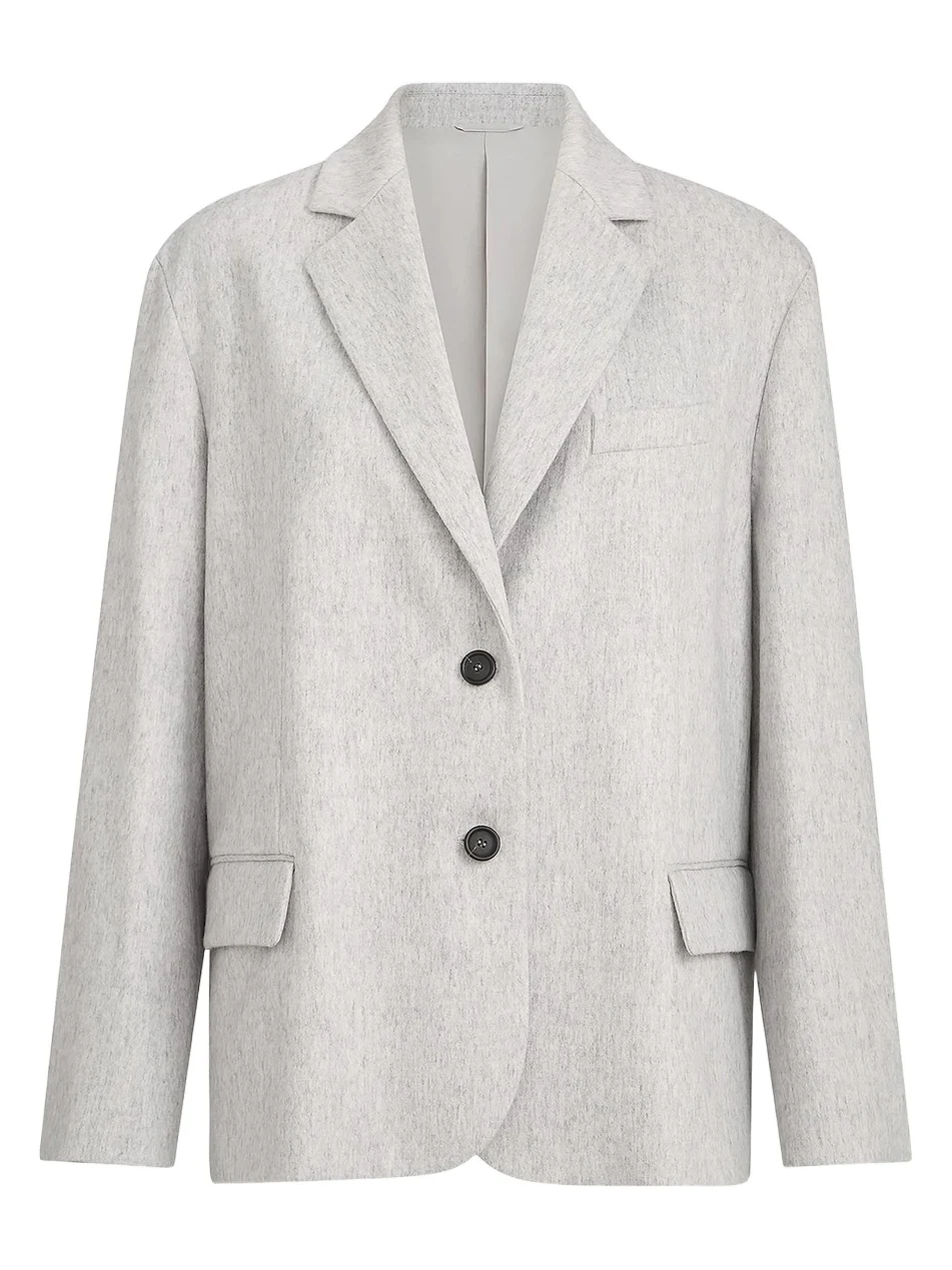 Brunello Cucinelli Women's Wool Flannel Blazer with Monili - Grey