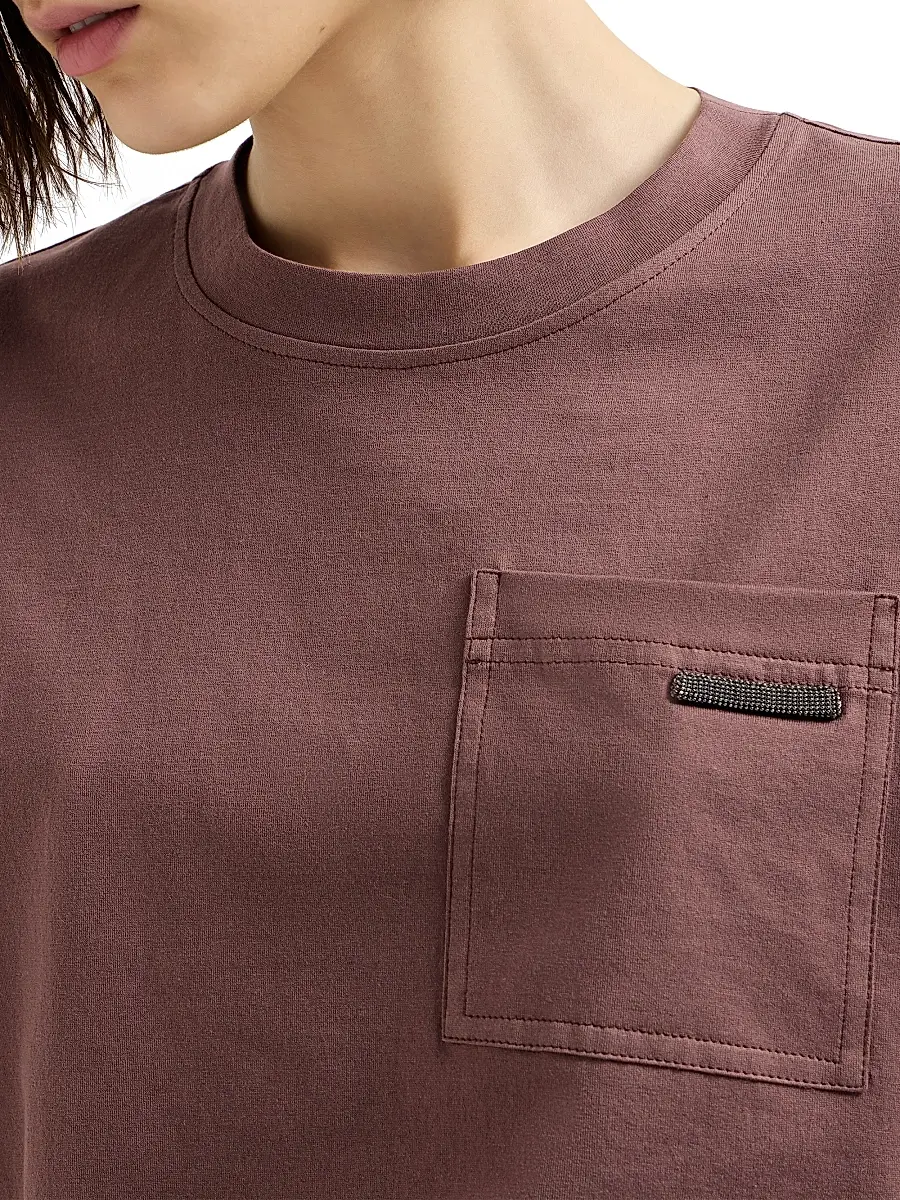 Brunello Cucinelli Women's Cotton Jersey T-Shirt with Shiny Tab - Grape | Thumbnail 4