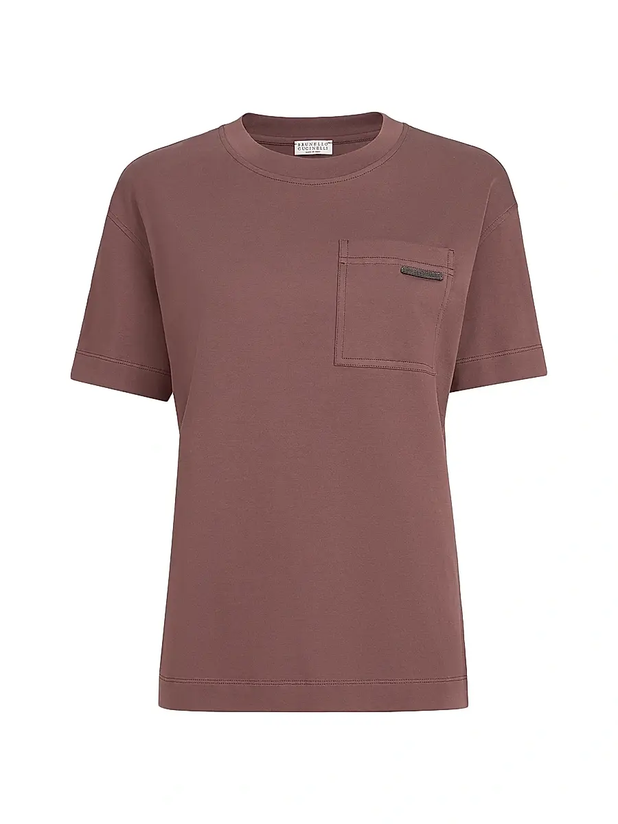Brunello Cucinelli Women's Cotton Jersey T-Shirt with Shiny Tab - Grape | Image 1 Brunello Cucinelli Women's Cotton Jersey T-Shirt with Shiny Tab - Grape | Image 1