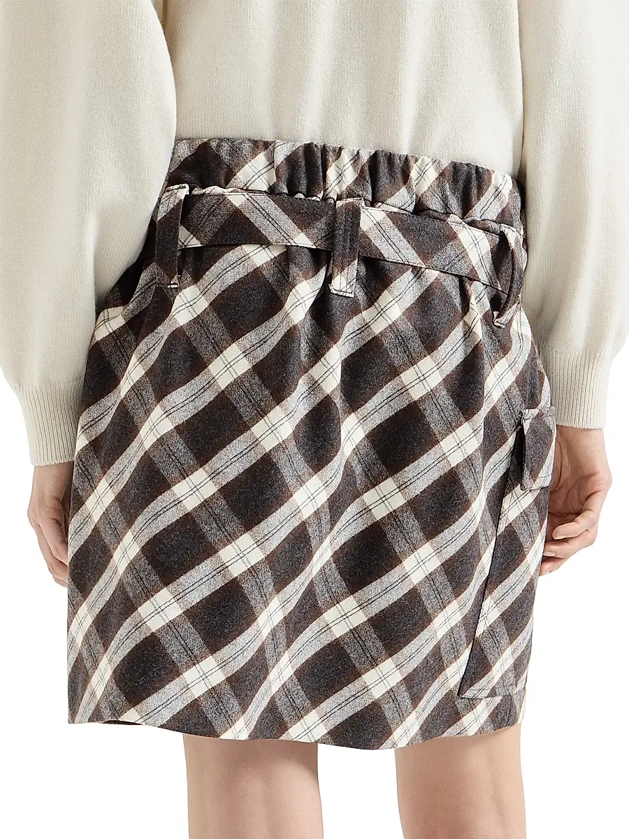 Brunello Cucinelli Women's Virgin Wool Prince of Wales Flannel Utility Mini Skirt | Thumbnail 4 Brunello Cucinelli Women's Virgin Wool Prince of Wales Flannel Utility Mini Skirt | Thumbnail 4