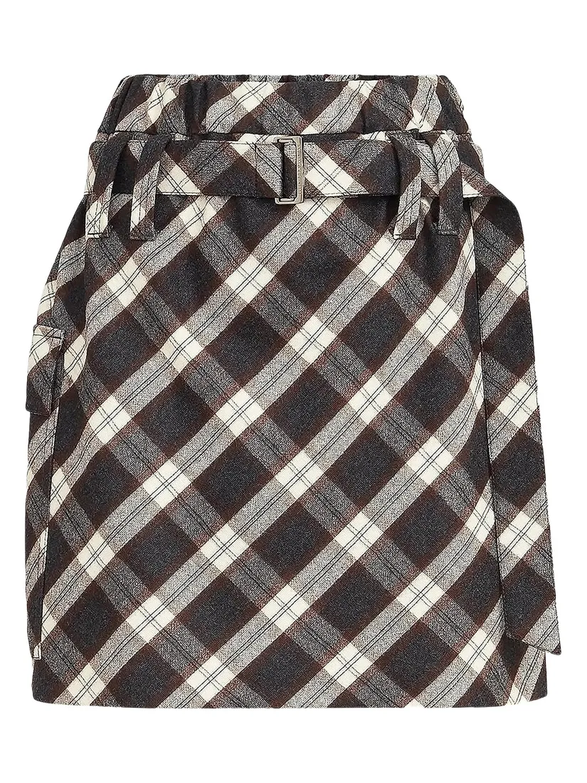 Brunello Cucinelli Women's Virgin Wool Prince of Wales Flannel Utility Mini Skirt