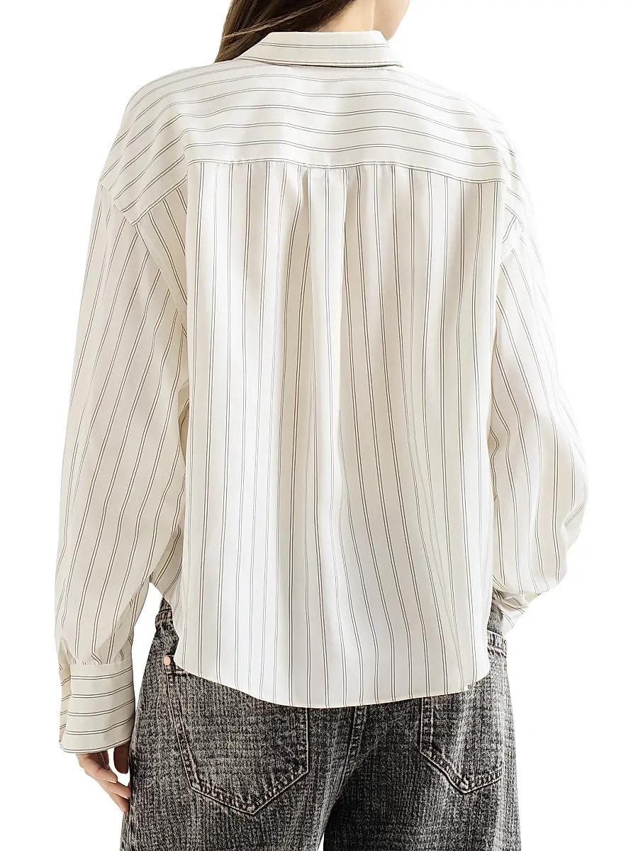 Brunello Cucinelli Women's Striped Silk Poplin Shirt with Monili | Thumbnail 3 Brunello Cucinelli Women's Striped Silk Poplin Shirt with Monili | Thumbnail 3