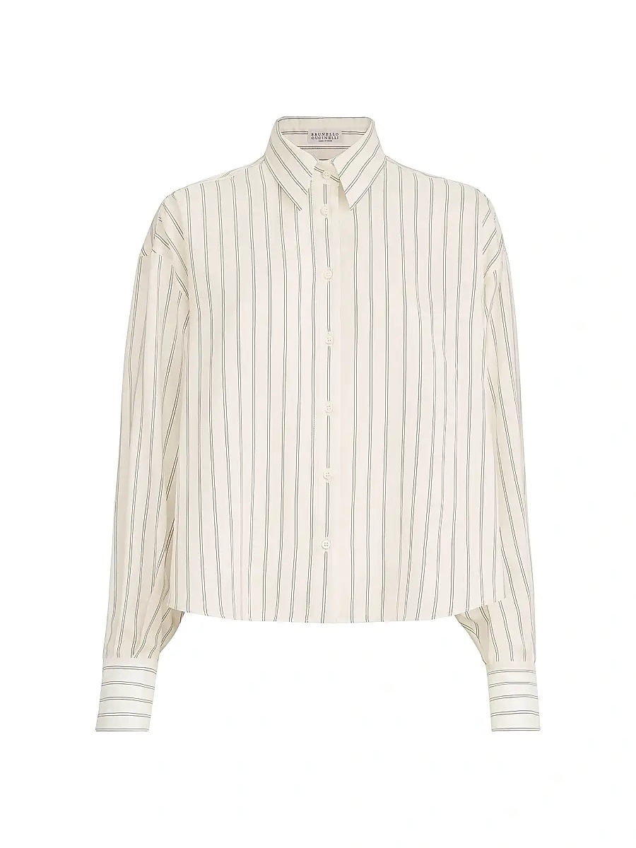 Brunello Cucinelli Women's Striped Silk Poplin Shirt with Monili