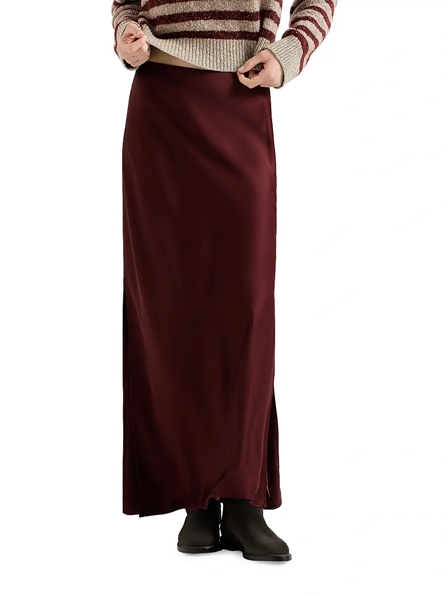 Brunello Cucinelli Women's Satin Cady Fluid Bias Cut Skirt | Thumbnail 2 Brunello Cucinelli Women's Satin Cady Fluid Bias Cut Skirt | Thumbnail 2